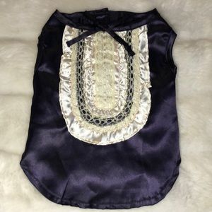 Dog ❤️Navy Blue Satin/white laced Dress xtra small